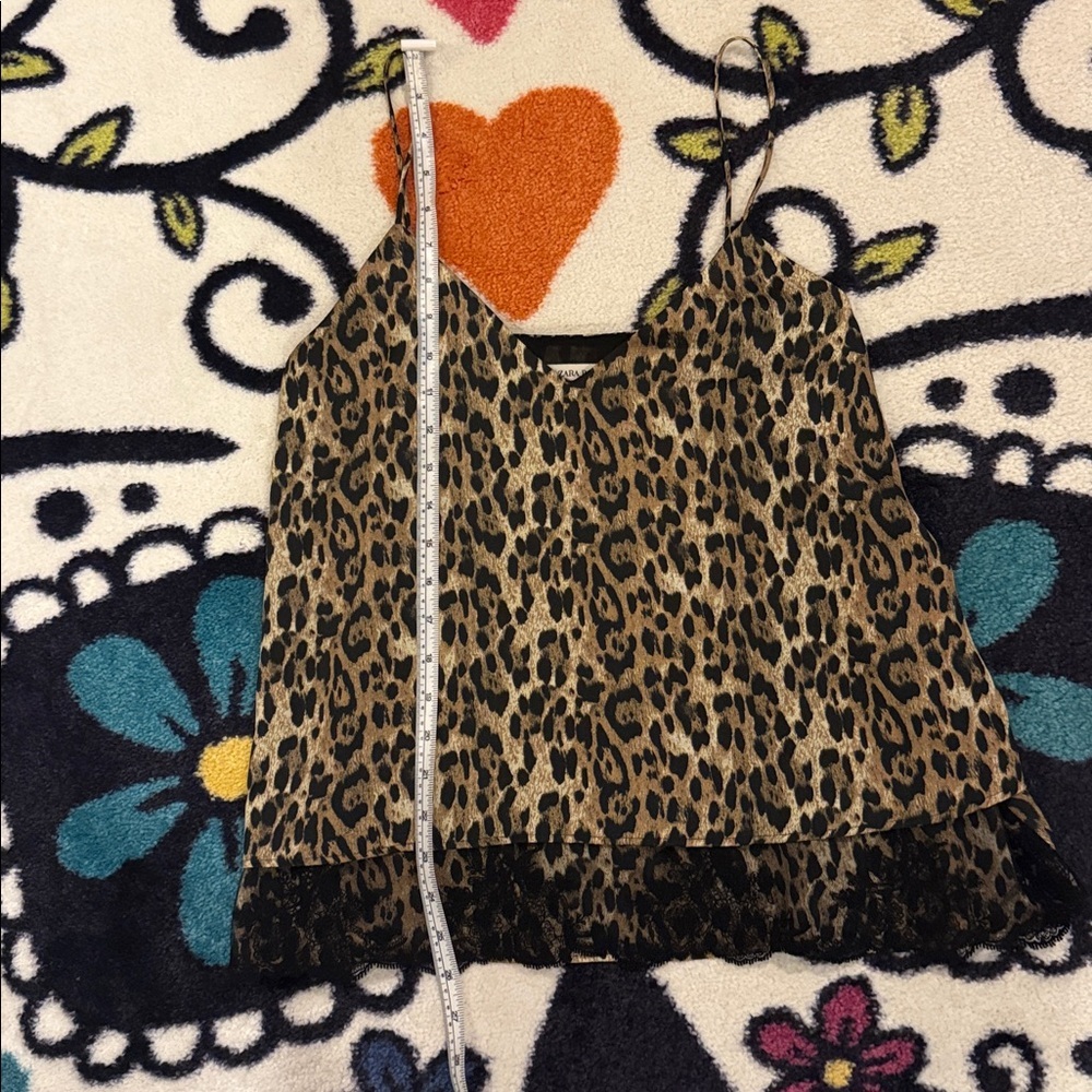 ZARA Basic Satin Leopard Print Layered Camisole Medium - Picture 10 of 12